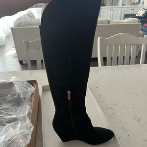 Jessica Simpson black over-the-knee suede wedge boots